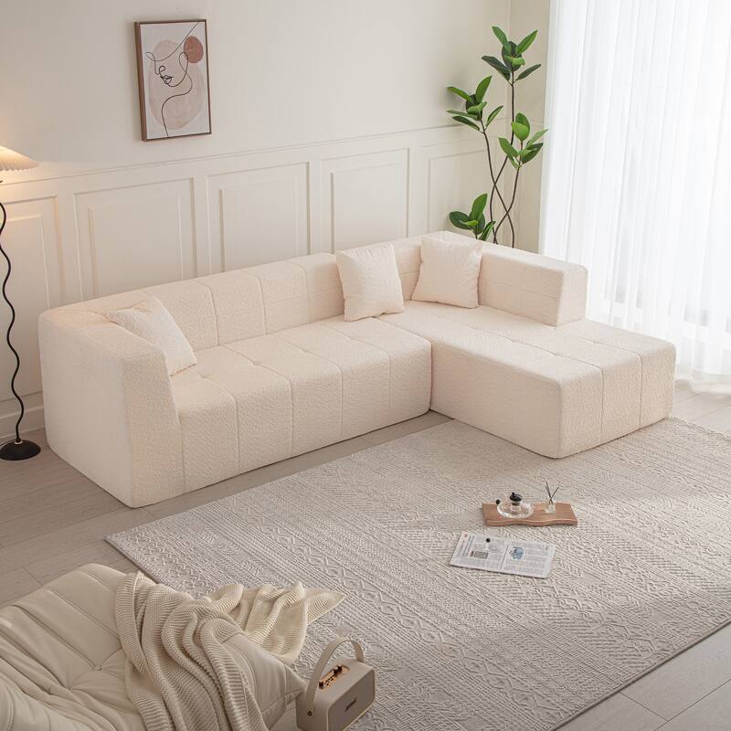 105.5" Modular L-Shaped Sectional Floor Couch, Deep Seat Tufted Comfy Sofa set with Chaise for Living Room