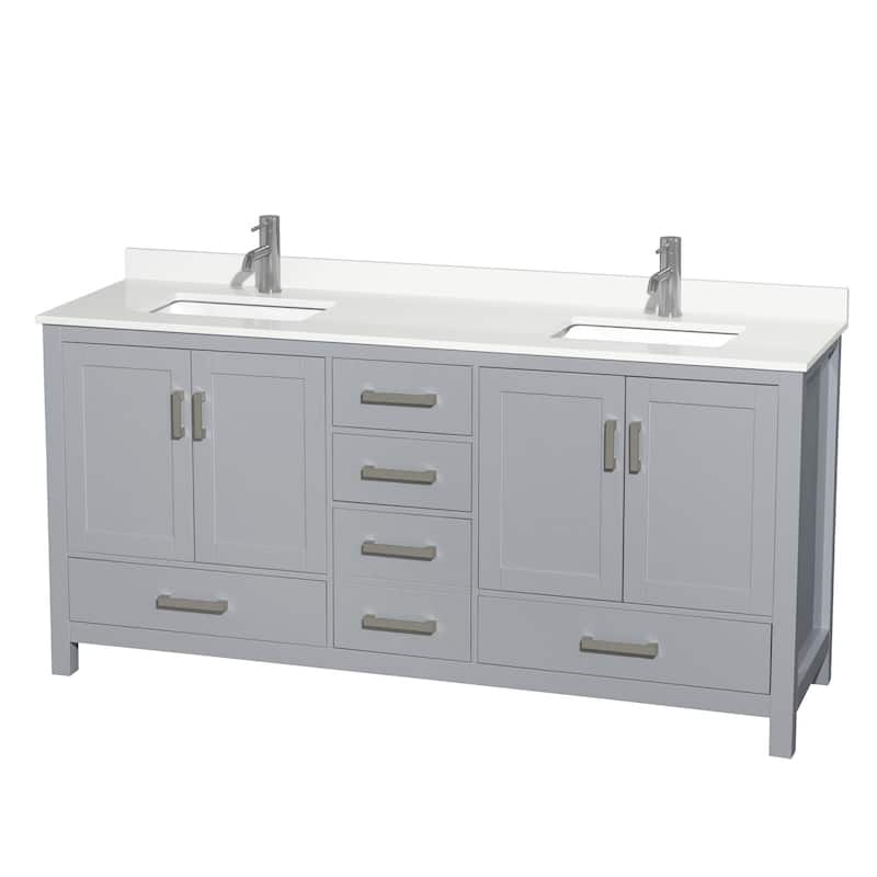 Wyndham Collection WCS141472D-QTZ-UNSMXX Sheffield 72" Free Standing - Gray / White Quartz Top / Brushed Chrome Hardware