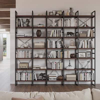 Davee Dark Walnut Color Etatagere Bookcase - 99.6" H x 106" W x 12.5" D