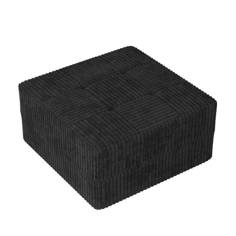 Minimalist Corduroy Upholstered Sectional Sofa with Chaise, Modular Compressed Sleeper Couch with Ottoman for Living Room
