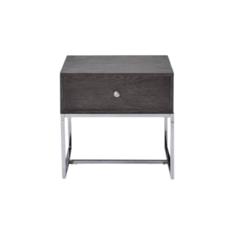 22” Grey Oak Wood Rectangular Side End Table with Chrome Frame and Drawer for Living Room or Bedroom - 22''L x 20''W x 22''H