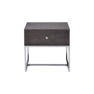 22” Grey Oak Wood Rectangular Side End Table with Chrome Frame and Drawer for Living Room or Bedroom - 22''L x 20''W x 22''H