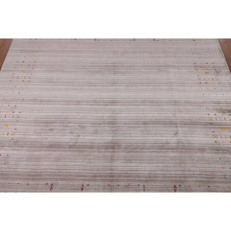 Striped Gabbeh Oriental Square Area Rug Handmade Silk Carpet - 7'11" x 7'9"