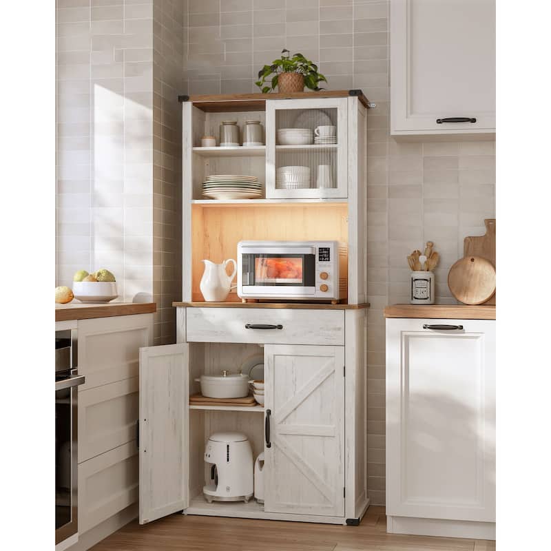 71" Modern Kitchen Pantry Storage Cabinet with Adjustable Light and Charging Station for Bar or Dining Room