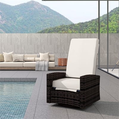 Steel PE Rattan Swivel Outdoor Recliner Chair 360 Degree Swiveling Base - 26.4" W x 37.4" D x 37" H