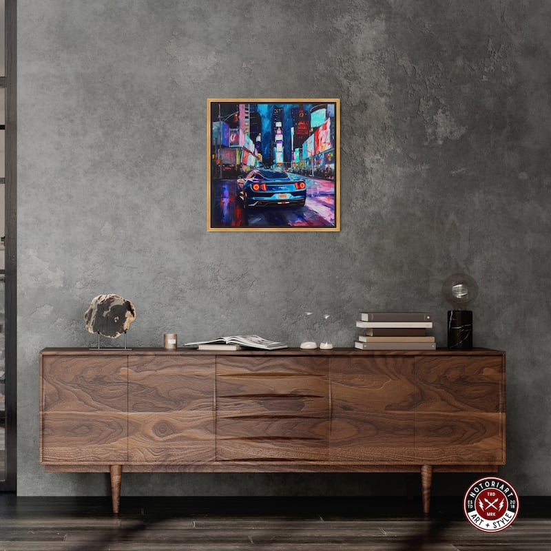 Notoriart Night Drive Sports Drive Framed Car 1 Piece Canvas Wall Art