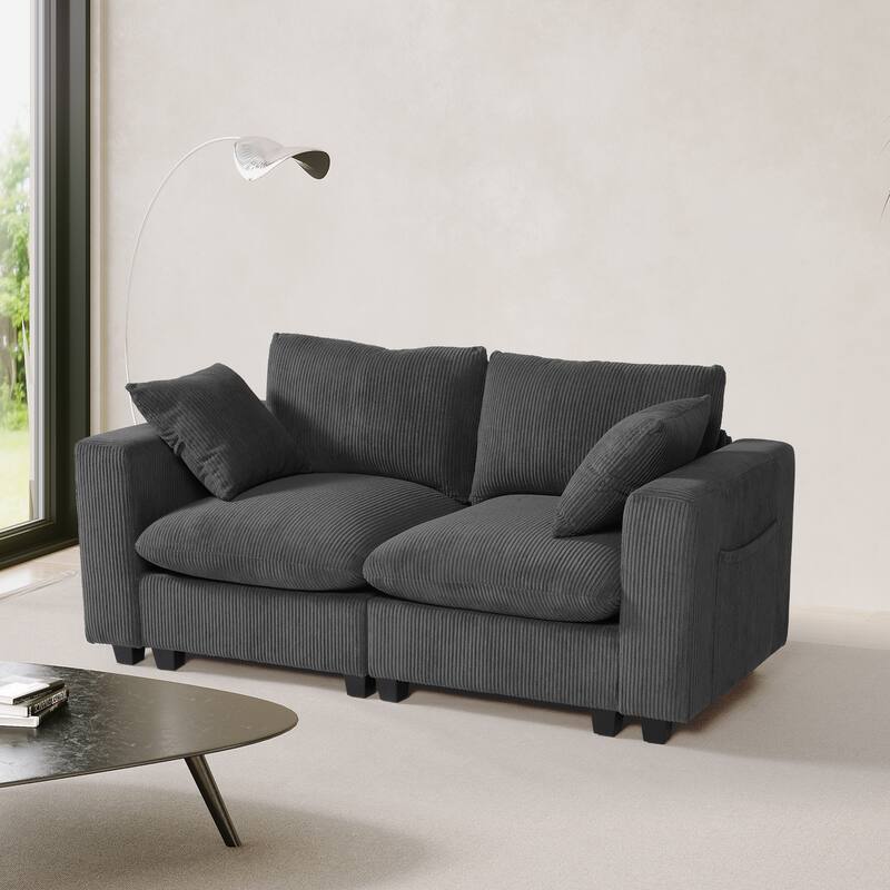Hamilton Corduroy Upholstered Modular Loveseat with USB Port