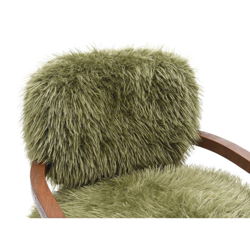 1pc Accent Chair Raked Wooden Arms Tight Back And Seat Soft Faux Fur Contemporary Living Room Furniture