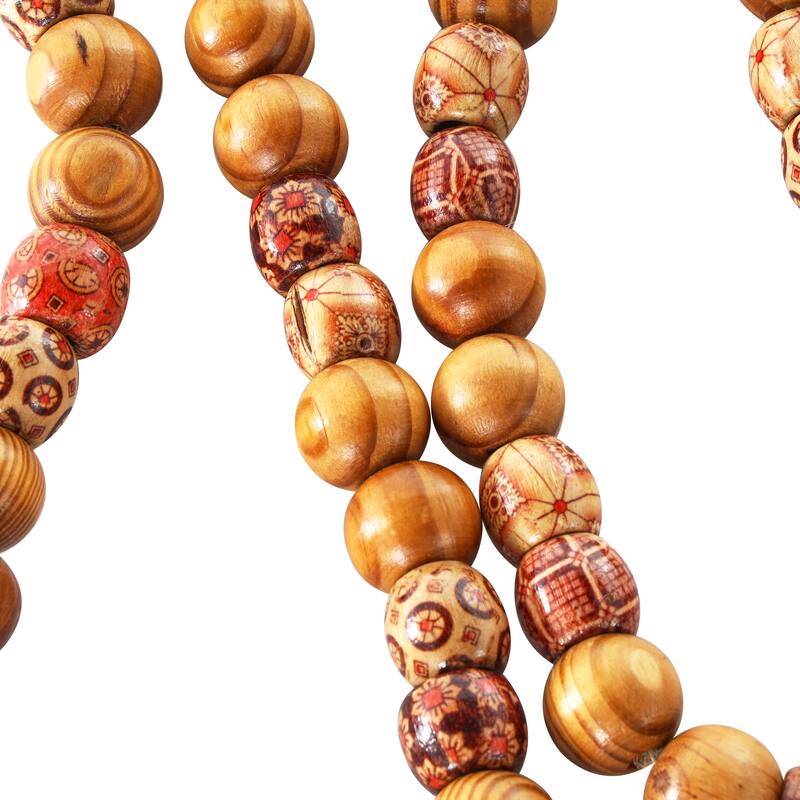Red or Brown Wood Handmade Long Beaded Garland with Tassel with Bohemian Patterns