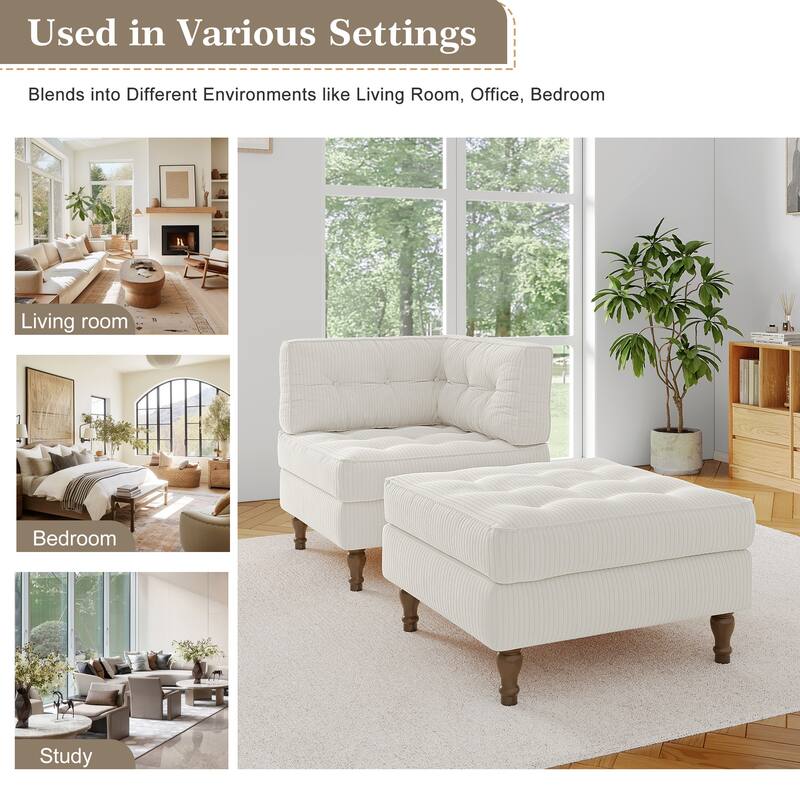 Corduroy L-shape Modular Corner Sectional Sofa with Reversible Storage Ottoman