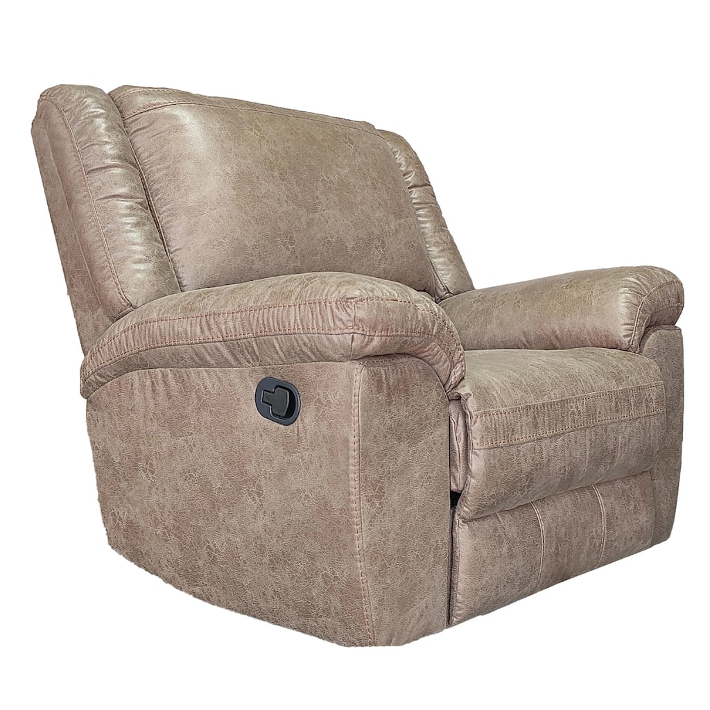 Jem Manual Rocker Recliner Chair, Pillow Top Arms, Brown Leather