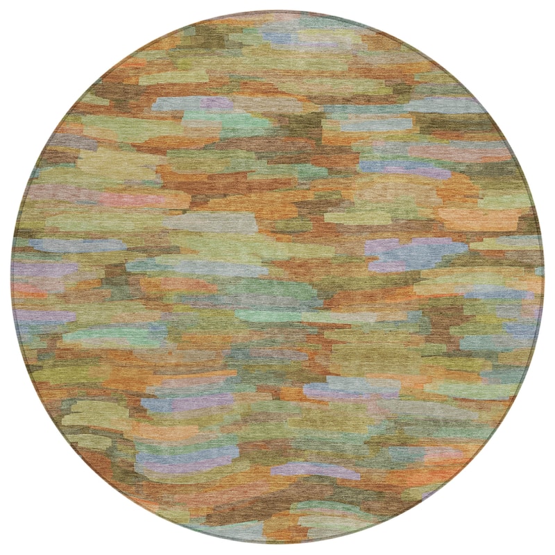 Machine Washable Indoor/ Outdoor Abstract Rock Chantille Rug