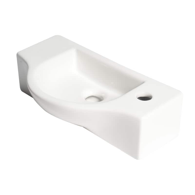 White 18" Small Wall Mounted Ceramic Sink with Faucet Hole
