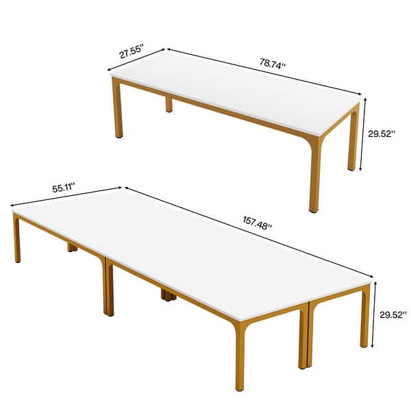 dimension image slide 8 of 9, 13FT Large Rectangle Conference Meeting Seminar Table for 12-16 Person (Set of 4)