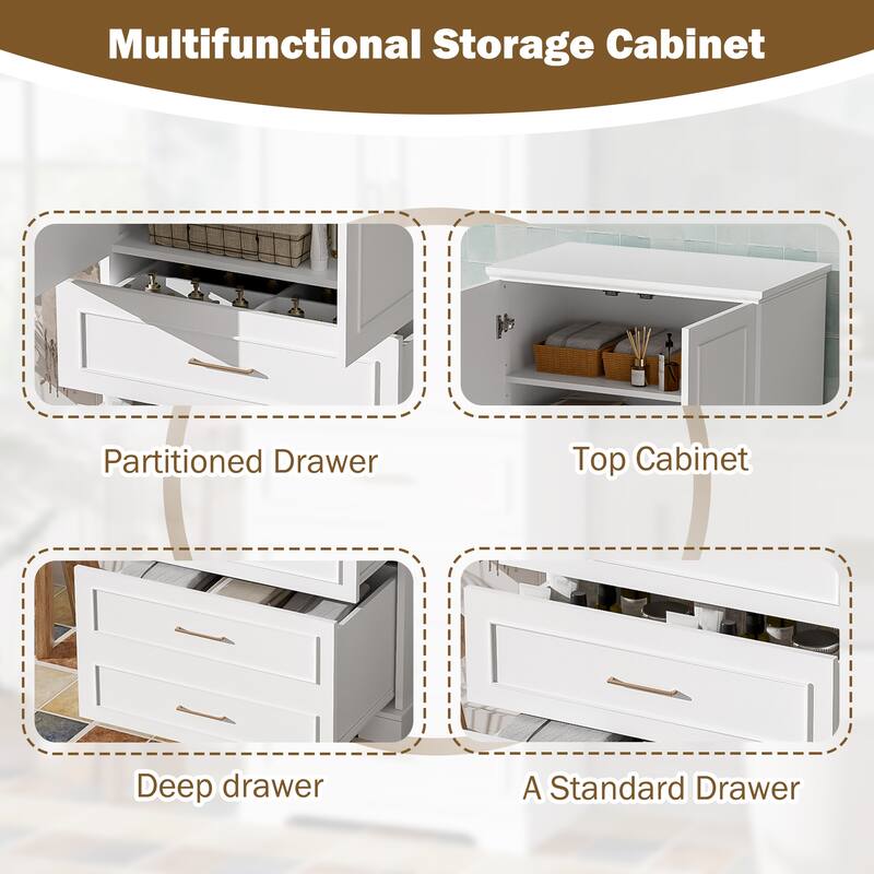 72.2'' Tall Freestanding Bathroom Cabinet with 3 Drawers, Adjustable Shelf, Soft-Close Doors, MDF Panels
