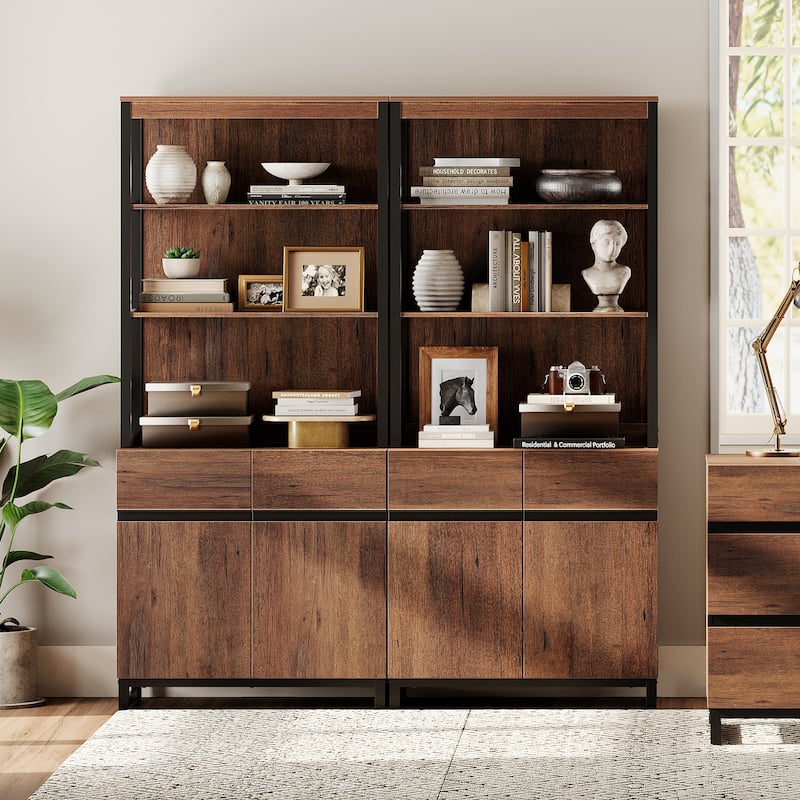 WAMPAT Modern 72" Tall Bookcase with Metal Base and Adjustable Shelves, Library Book Shelf with Storage Cabinet