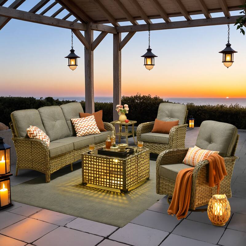 OVIOS 5-piece Patio Wicker Conversation Furniture Set