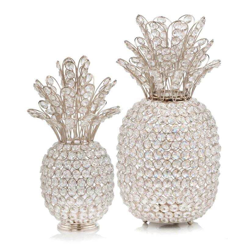 15" Silver Faux Crystal Pineapple Sculpture