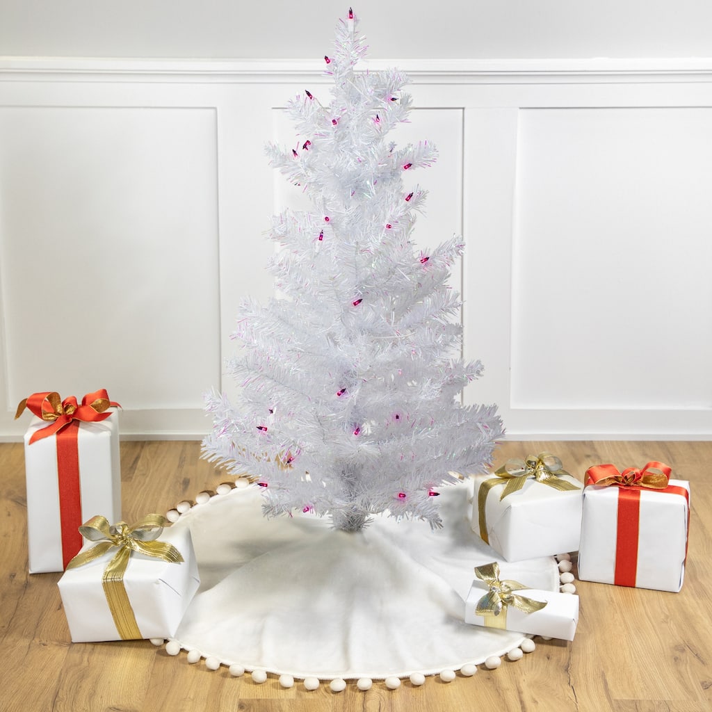 3' White Iridescent Pine Artificial Christmas Tree Purple Lights - 3 Foot