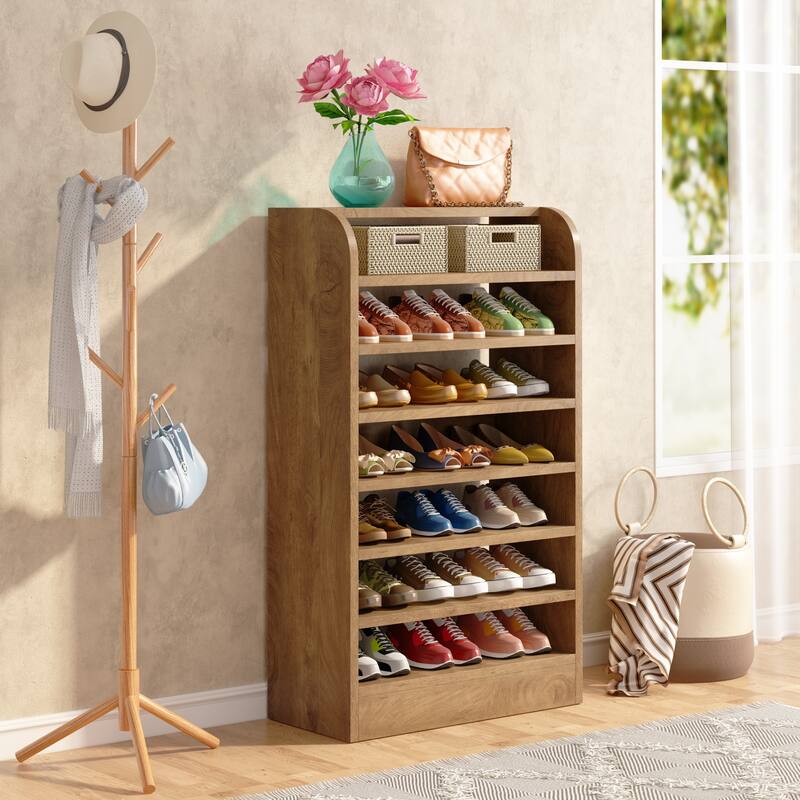 8-Tier Tall Shoe Rack for Entryway, Wood Color