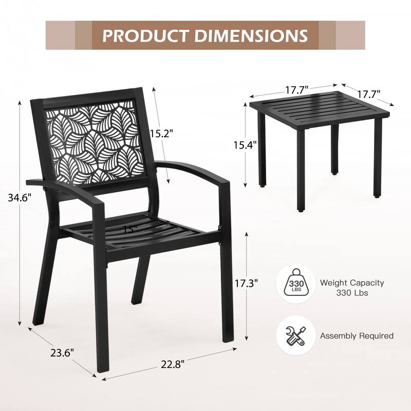 Outdoor 3-Piece Bistro Set, Foldable Patio Dining Sets, Rust-Resistant, Lightweight, Easy to Clean, for Balcony, Garden, Pool