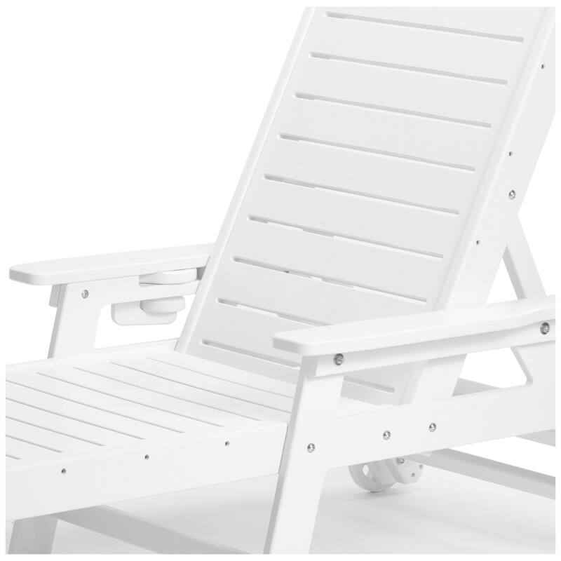 Brighton Outdoor Poly Reclining Chaise Lounge with Wheels & Cup Holder (Set of 4)