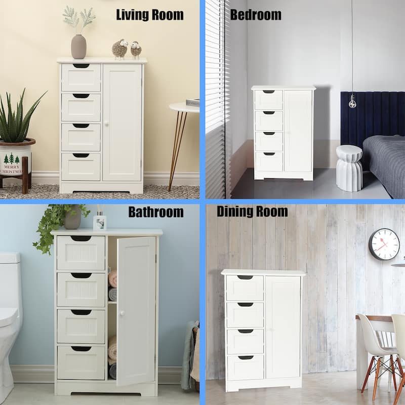 White Wood 4-Drawer 1-Door Bathroom Storage Cabinet - 32.68" H x 22.05" W x 11.81" D