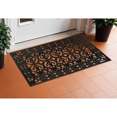 HomeRoots 18" X 30" Black Scrollwork Outdoor Rubber Door Mat - 18' X '30