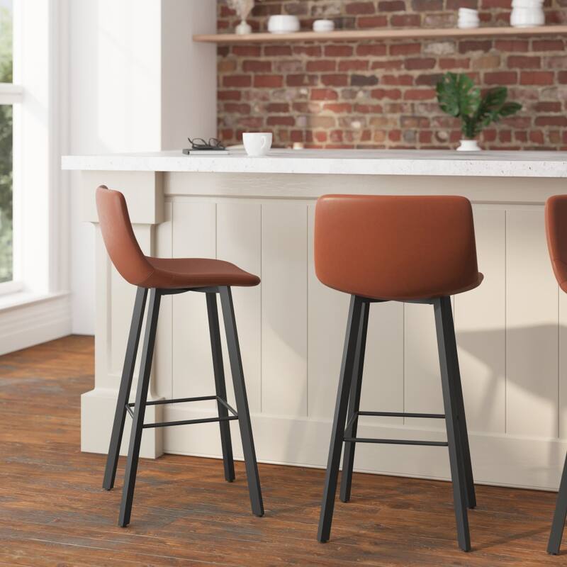 Set of 2 Armless Upholstered Metal Counter Stools