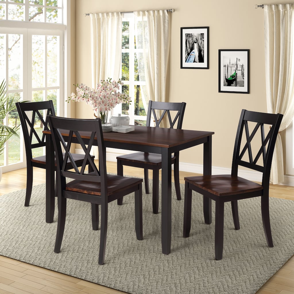 Dining Table Set Kitchen Rectangular Table and 4 Chairs, Wood Frame 5-Piece Dining Set for Kitchen Breakfast Nook Living Room