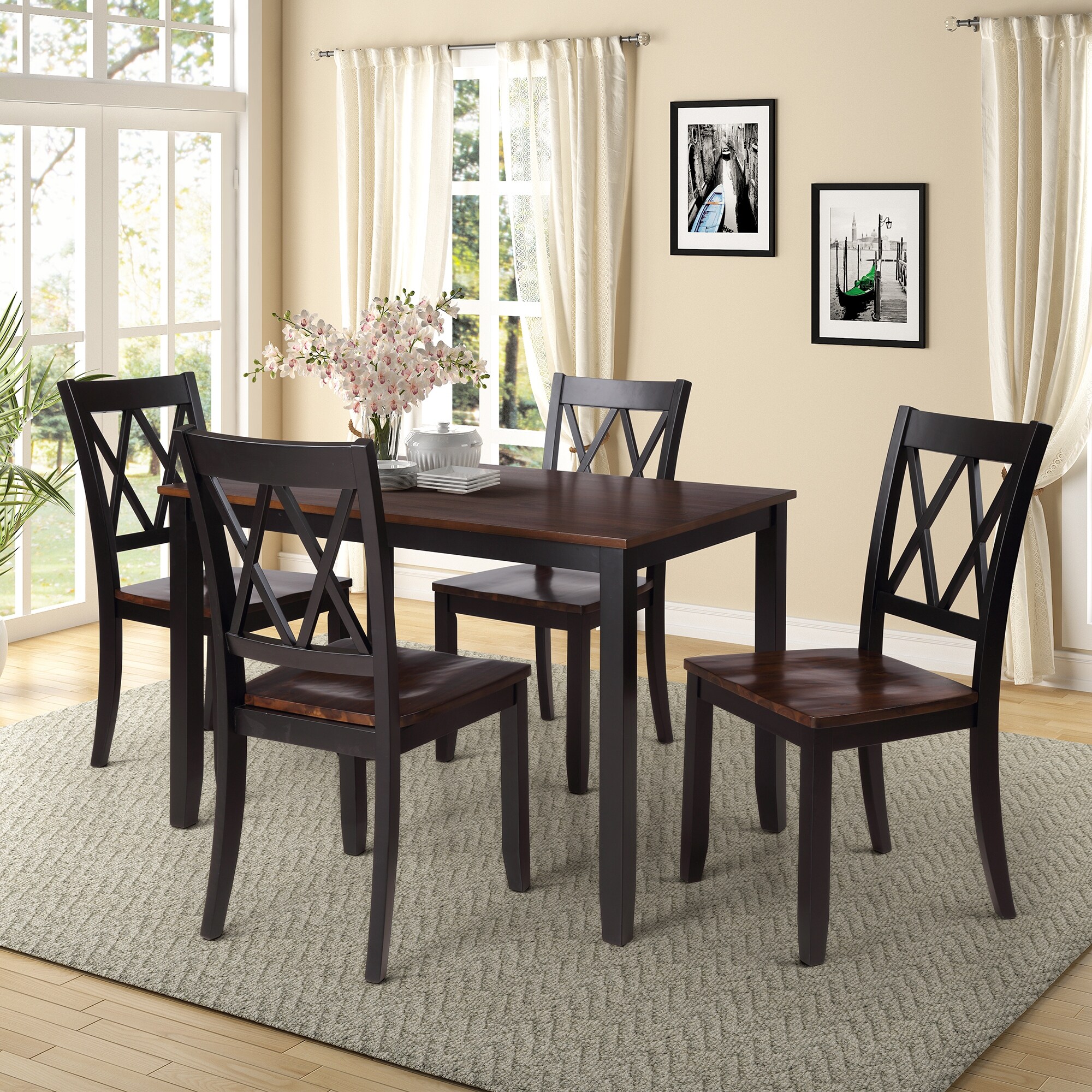 Rectangular 5 Piece Dining Table Set w Ergonomic Dining Chairs
