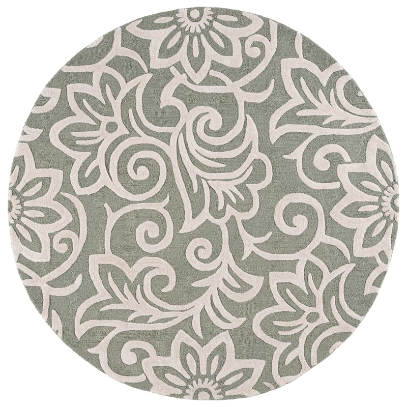 SAFAVIEH Handmade Glamour Aneke Floral Wool Rug - 6' Round - Sage Green/Ivory