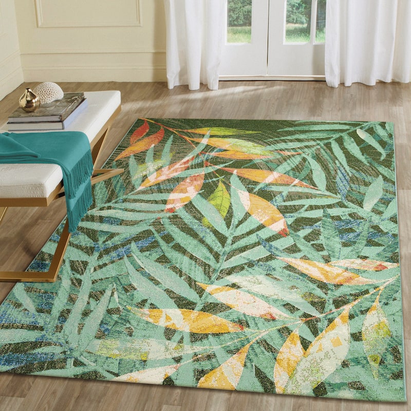 Liora Manne Marina Leaves Indoor/Outdoor Rug - 3'3" x 4'11" - Blue
