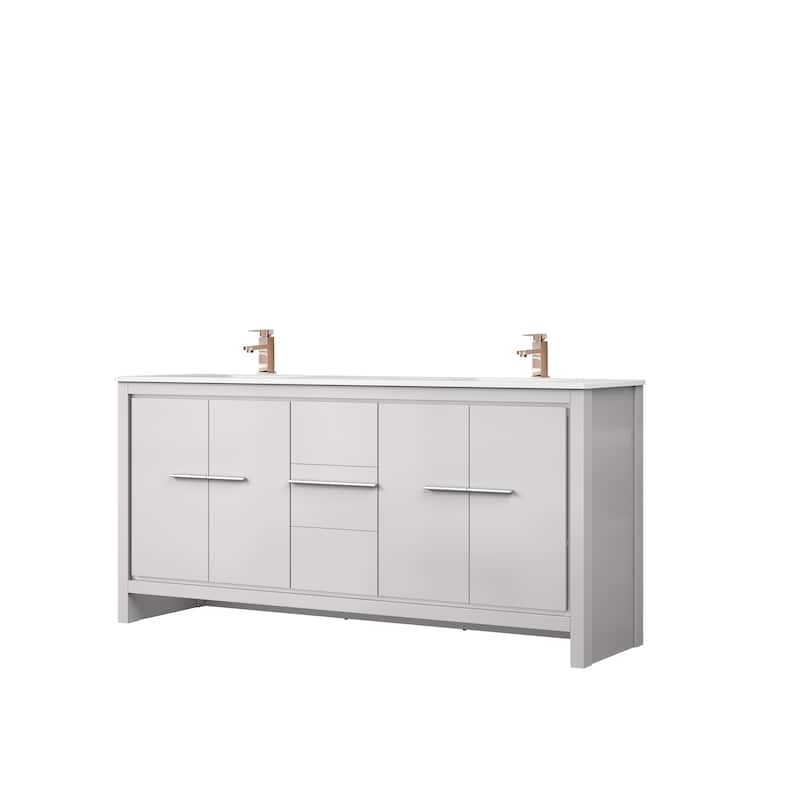 Lafarre Bath Vanity Quartz Top, Sink and Rose Gold Faucet