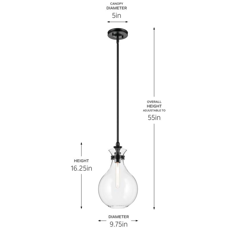 Kichler Lighting Laria 9.75 Inch 1 Light Pendant with Clear Glass in Black