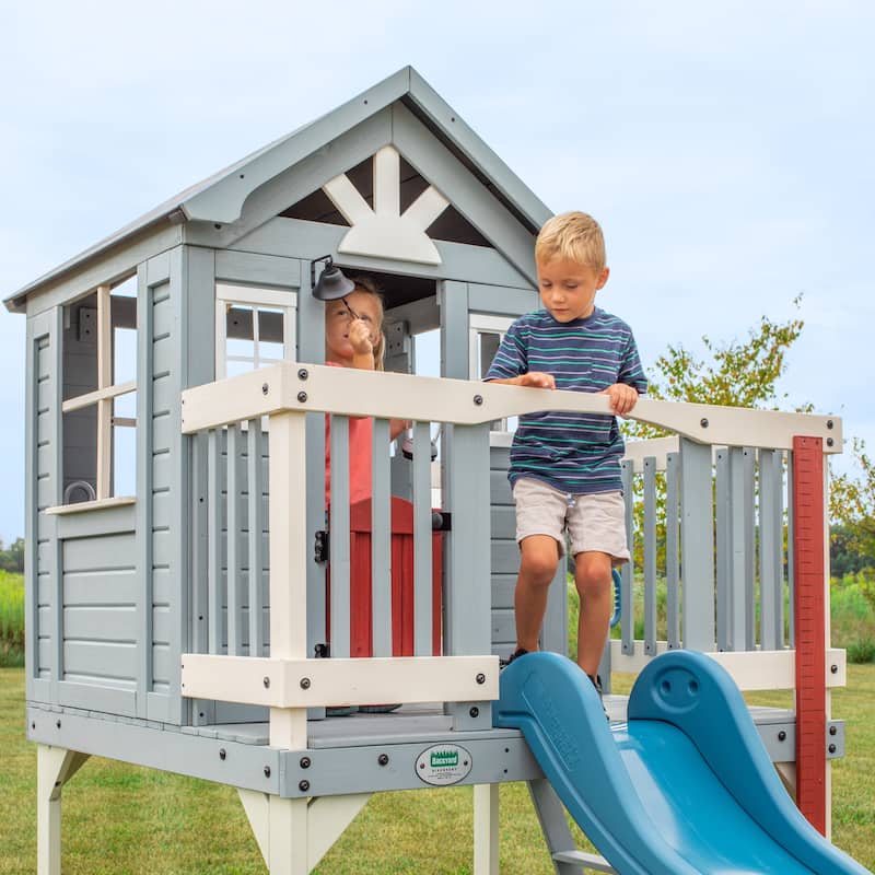 Backyard Discovery Beacon Heights Cedar Wooden Elevated Kids Playhouse - 6'3" x 10'0"