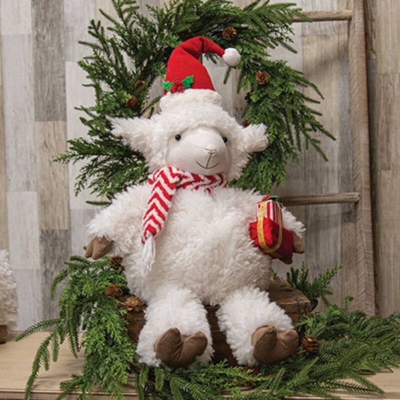 Sheep with Christmas Present 27 Inch Festive Farmhouse Decor - 13” x 9” x 25.50”