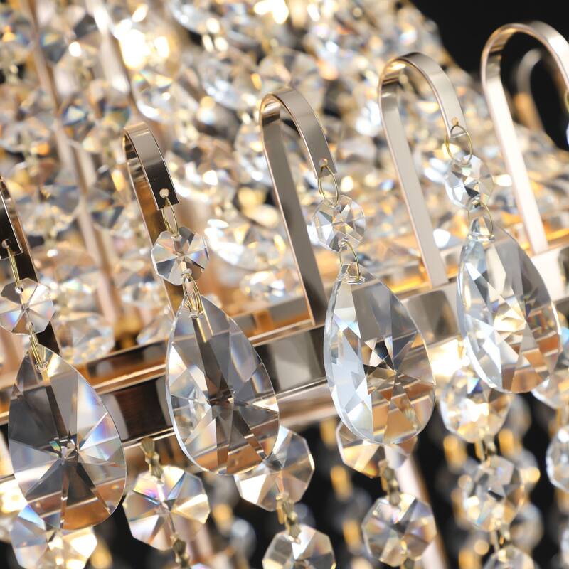 Oaks Aura 27.1-inch Modern Crystal Gold Chandeliers, 10-Light Large Contemporary Luxury 2-Tier Ceiling Lighting