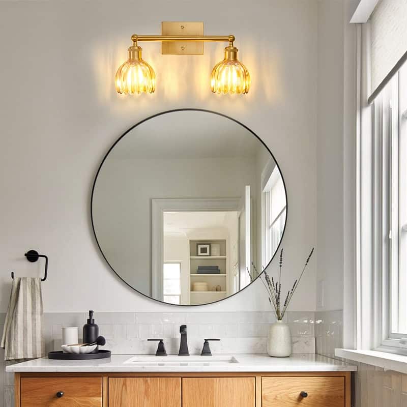 Modern Vintage Bathroom Vanity Light - Patterned Glass Shade E26 Bulb Base