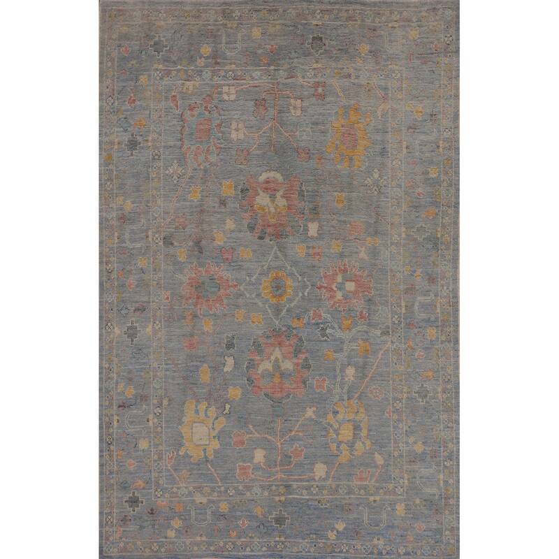 All-Over Blue Oushak Turkish Rug Handmade Wool Carpet - 4'11"x 7'0"