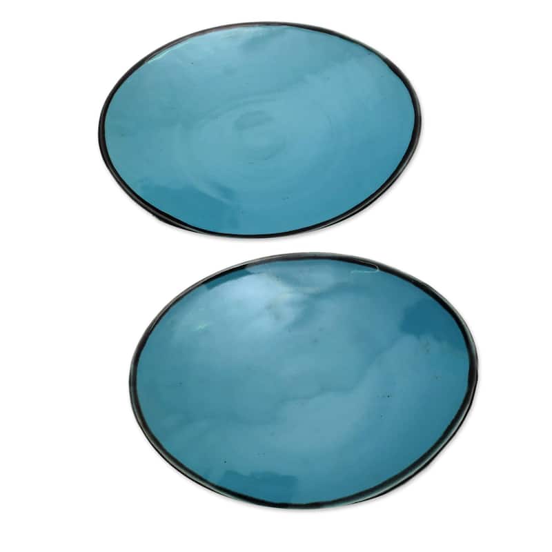 Novica Handmade Sky Blue Ellipses Ceramic Plates (Pair)
