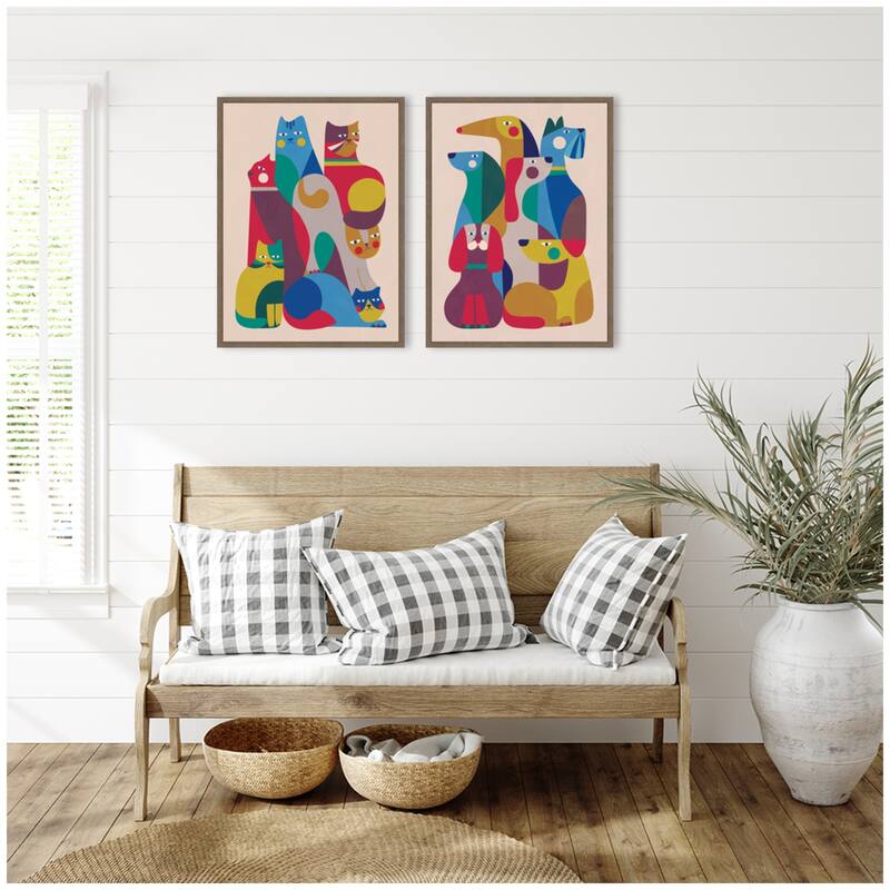 Kate and Laurel Retro Cats & Dogs 2 Piece Framed Canvas Wall Art Set by Rachel Lee