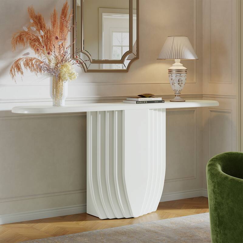 63 inch Modern White Console Table, Wooden Entryway Sofa Table - White