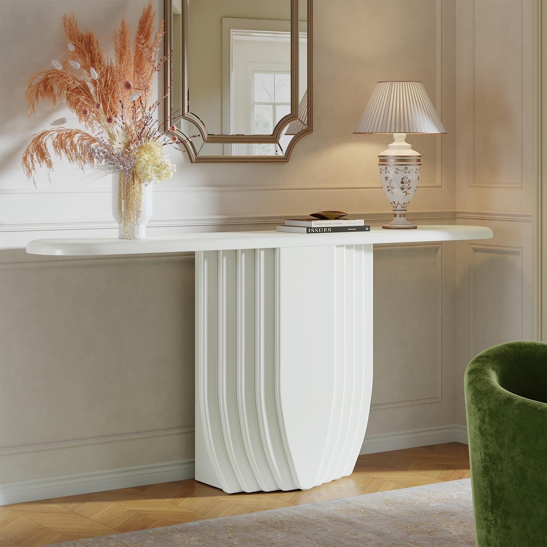 Modern White Console Table, 63 inch Wooden Entryway Sofa Table