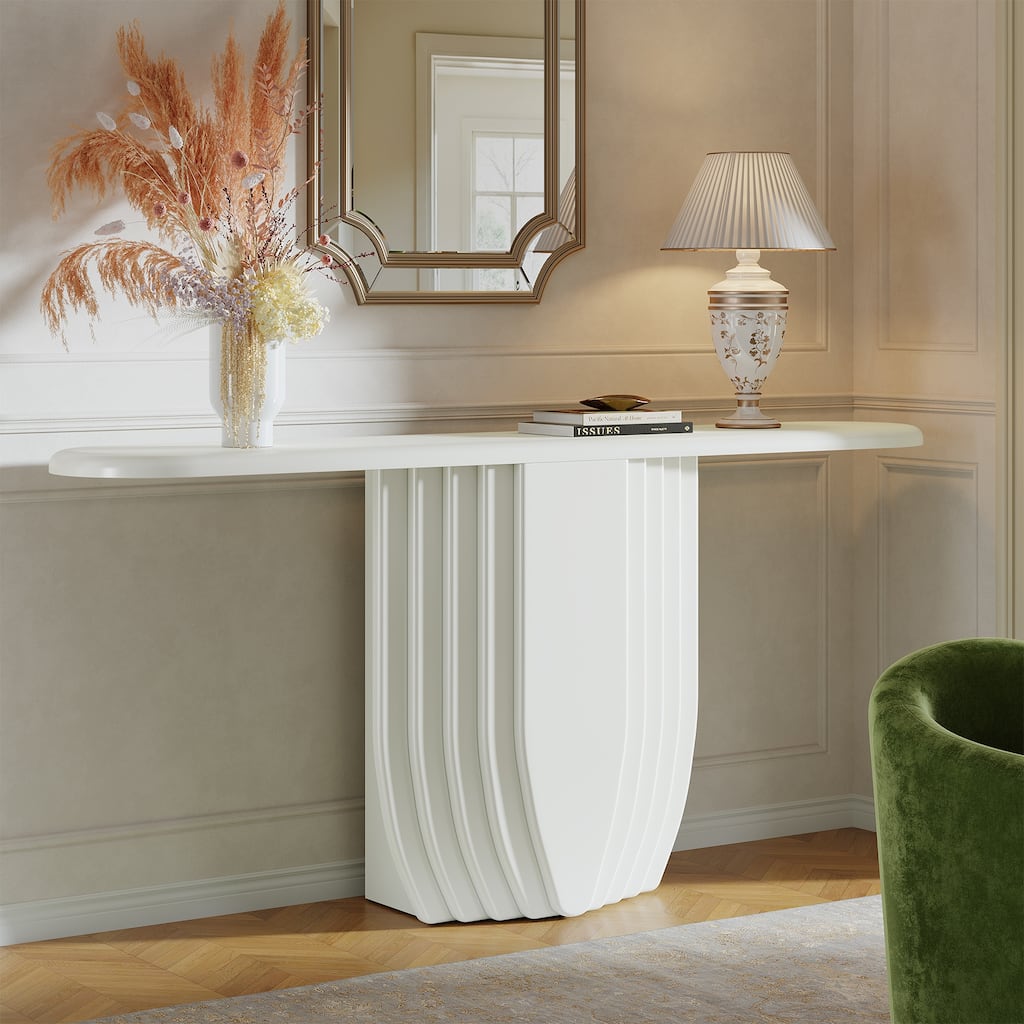 Modern White Entryway Console Table, 63 inch Wooden Sofa Table