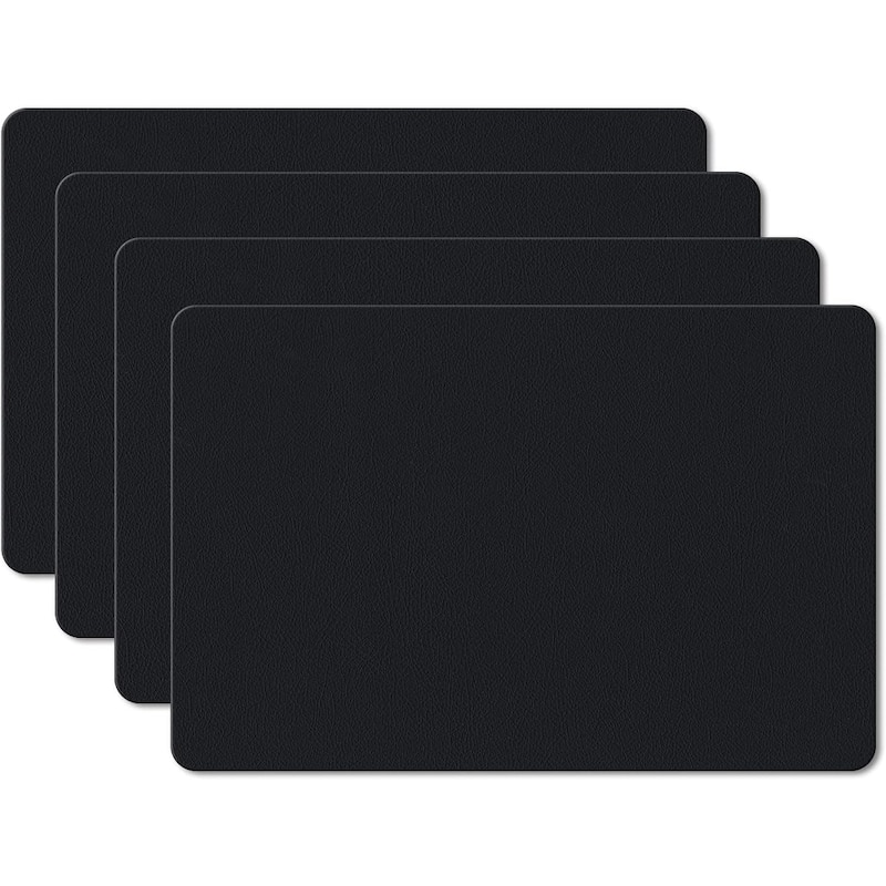 Black/Brown Reversible Faux Leather Flexible Placemat 4 Pack Easy to Clean, BPA Free - Set of 4