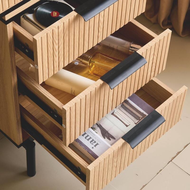 Fluted Makeup Vanity Desk with LED Lights & Outlet, 5 Drawers, 3 Light Modes