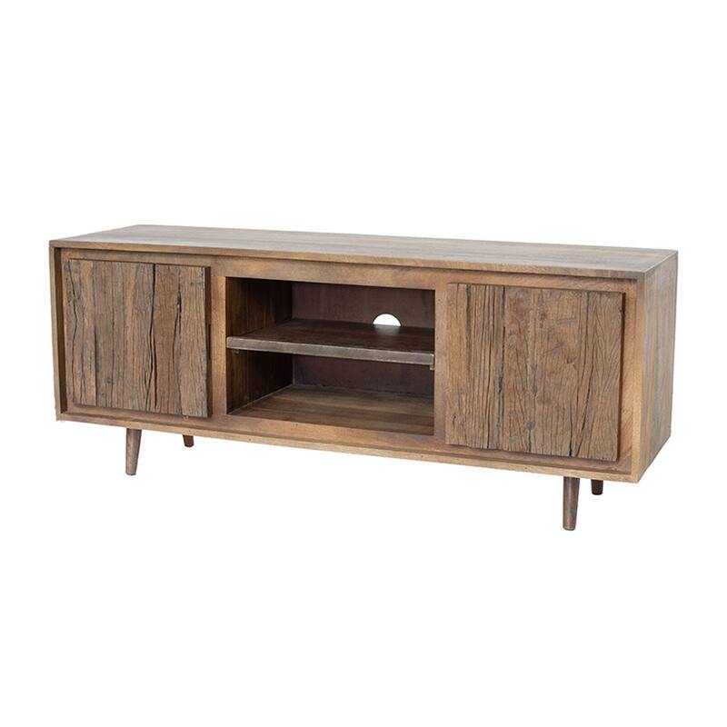 55 Inch TV Media Entertainment Console, 2 Doors, 2 Shelves, Cutouts, Brown