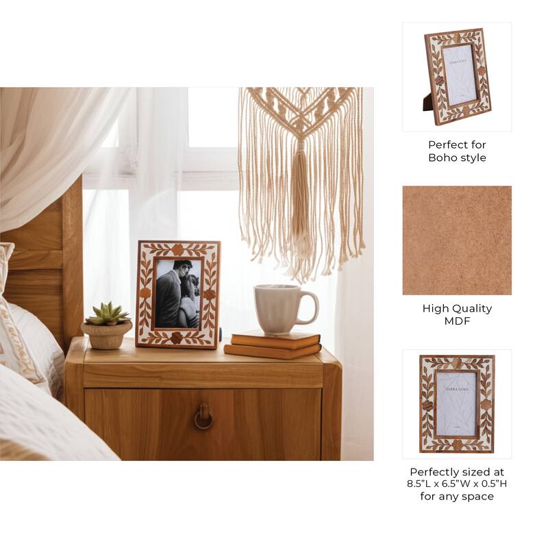 Wood Glass Decorative Photo Frame Handcrafted Boho for Home Display