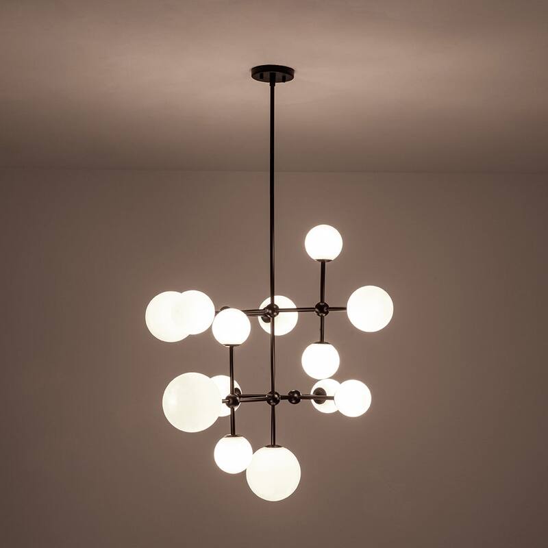 Grand Tiered Frosted Glass Bubble Sputnik Dimmable Entry Chandelier